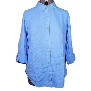 NWOT Denim & Co Waffle Button Front Collared Tunic Sz S